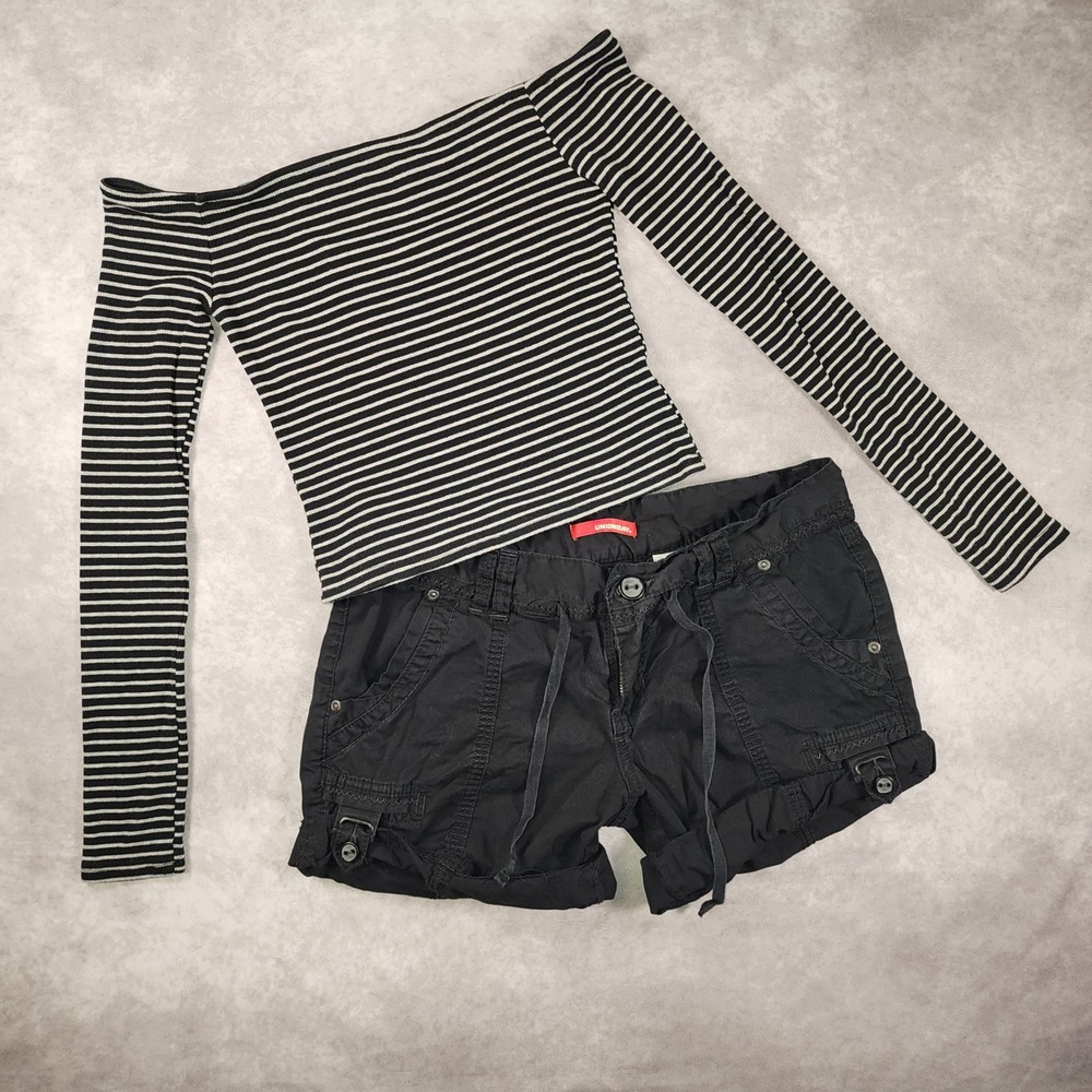 Edikted Black White Striped Off The Shoulder Ribbed Crop Top Long Sleeve Medium